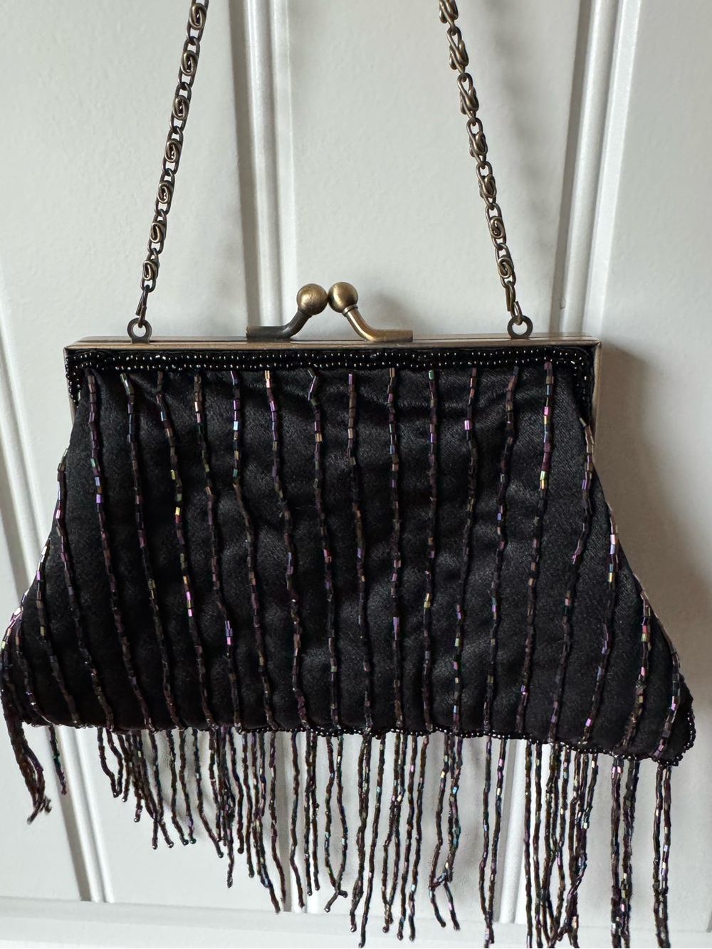 Menbur Peacock Beaded Kiss Lock Evening Bag Fringe Chain Purse - Picture 4 of 11